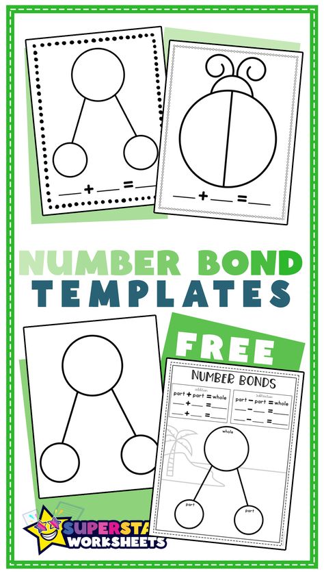 FREE number bond templates are easy to grade and kids usually love filling them out. They help students practice decomposing big numbers into smaller ones, which helps with part-part-whole knowledge. #partpartwhole #decomposenumbers #numberbonds Part Part Whole Activities, Part Part Whole Kindergarten, Part Part Whole Anchor Chart, Decomposing Numbers Kindergarten, Small Group Math Instruction, Number Bonds Worksheets, Number Bonds To 10, Part Part Whole, Addition Words