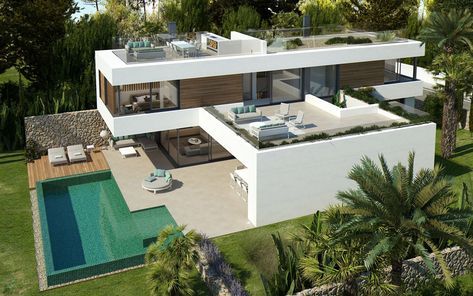 Modern Brick House, Santa Ponsa, House With Pool, Contemporary Villa, Modern Villa Design, Model House Plan, Village House Design, Modern Architecture House, Home Building Design