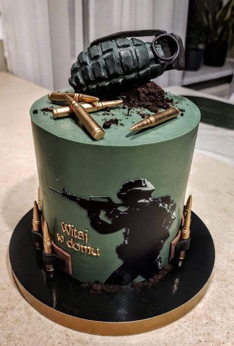 Army Birthday Cakes, Marine Cake, Cod Cakes, Mario Birthday Cake, Army Cake, Army Birthday Parties, Military Cake, Paintball Party, 14th Birthday Cakes