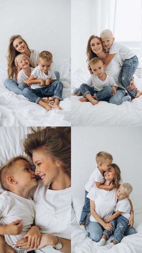 Mom And 2 Sons Photoshoot, Jeans And White Shirt Family Pictures, Denim And White Family Pictures, Mom And Son Photo Ideas, Mother Day Photoshoot, Mother Son Poses, Mother Day Photoshoot Mini Sessions, Mommy Son Pictures, Son Pictures