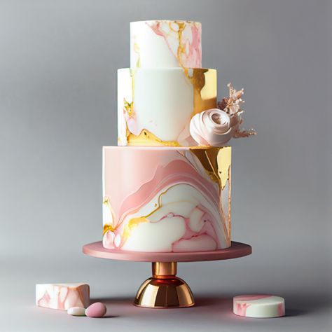 Pink And White Marble Cake, Pink Tiered Cake, Marble Cake Design, Wedding Cake Flavors Combinations, 3 Tier Birthday Cake, Pink Gold Marble, Mountain Cake, Modern Birthday Cakes, Tiered Cakes Birthday