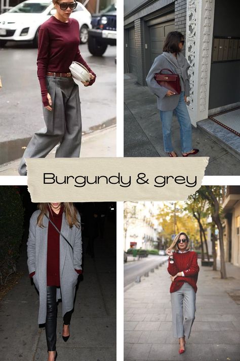 Dallas fashion blogger shares how to style burgundy for all and winter—burgundy and grey outfit inspiration Burgandy Outfits For Women Winter, Gray Burgundy Outfit, What Colors Go With Gray Outfits, Burgundy Fashion Outfits, Burgundy Hair Outfit Ideas, Burgundy Monochromatic Outfit, Grey Burgundy Outfit, Burgundy Shoes Outfit Women, Grey Color Combos Outfit