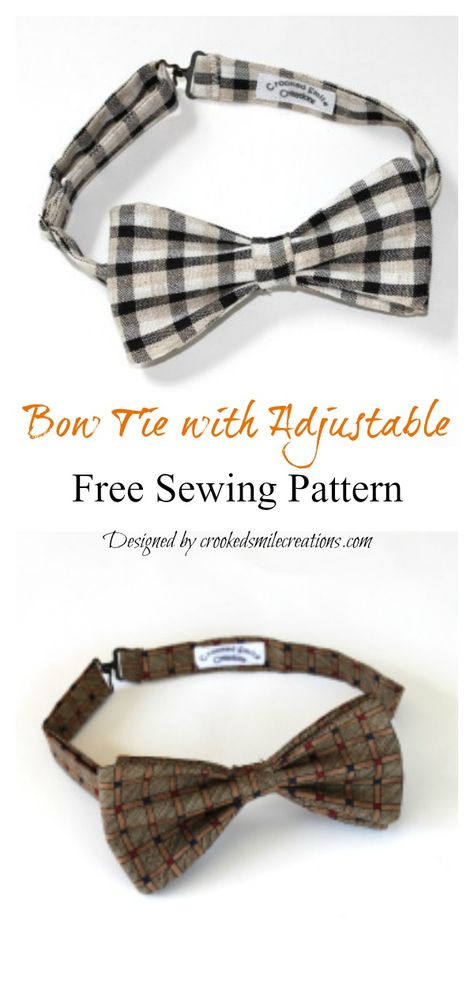 Bow Tie with Adjustable Free Sewing Pattern #startsewingfreepattern #easysewingproject #fathersdaygifts #sewingaccessories Bow Tie Outfits For Women, Bow Tie Outfits Men, Tie Pattern Free, Bow Tie Napkins, Bow Tie Tutorial, Bow Tie Pattern, No Sew Bow, Make A Bow Tie, Feather Bow Ties