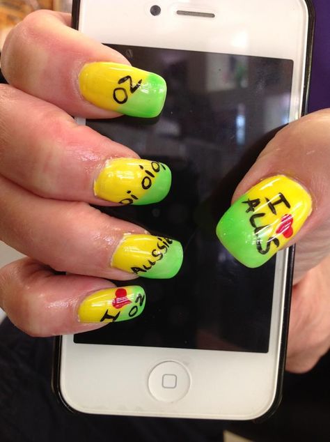 my australia day nails by Oanh :) Australia Day Nail Designs, A Nail Design, Aus Day, Sns Nails, Nail Colour, Different Holidays, Australia Day, Holiday Nails, Nails Nails