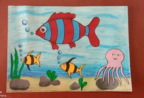 Underwater world with oil pastel and papers Underwater World Drawing, World Underwater, Underwater Drawing, World Drawing, Art Beat, Snow Photography, Underwater World, Drawing For Kids, Oil Pastel