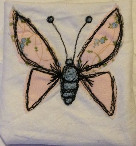 Free motion machine embroidery butterfly- inspired by Poppy Treffry Freehand Sewing, Applique Butterfly Pattern, Poppy Treffry, Applique Butterflies, Stumpwork Embroidery Butterfly, Aplique Work Butterfly, Free Motion Embroidery Applique, Applique Butterfly, Embroidery Butterfly