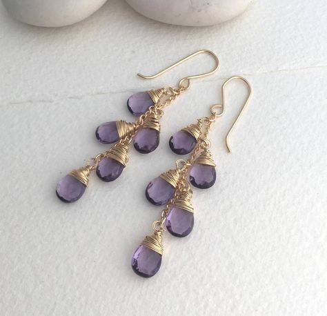 Waterfall Earrings, Bridesmaids Jewelry, Bijoux Fil Aluminium, Diy Gemstone, Earring Ideas, Fashion Jewelry Sets, Homemade Jewelry, Gold Earrings Designs, Amethyst Quartz