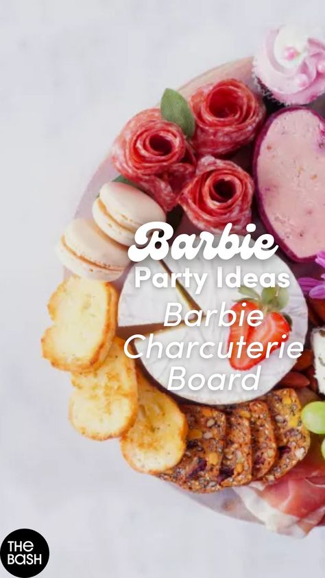 Barbie Party Appetizers, Barbie Lunch Ideas, Barbie And Ken Party Food, Barbie Menu Ideas, Barbie Themed Food Dinner, Barbie Inspired Appetizers, Barbie Foods For Party, Barbie Movie Night Snacks, Barbie Movie Night Food