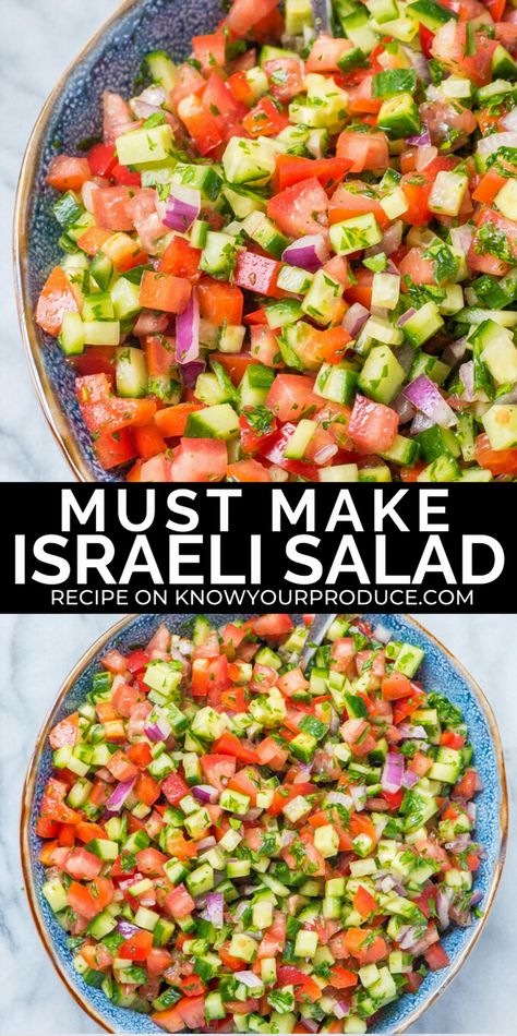 Dive into the vibrant world of Israeli salad, where every bite bursts with freshness and flavor. This simple yet delicious dish combines crisp cucumbers, juicy tomatoes, and a hint of lemon, creating a refreshing taste that embodies the essence of Mediterranean cuisine. Perfect for a light lunch or a colorful side dish, Israeli salad is a celebration of wholesome ingredients and culinary tradition. Embrace the simplicity and let your taste buds travel to the sun-drenched landscapes of Israel with each mouthful. Middle Eastern Salads, Colorful Combinations, Recipes By Ingredients, Salad Inspiration, Juicy Tomatoes, Mediterranean Cuisine, Salad Ideas, Light Lunch, Fresh Vegetables