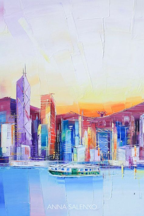 hong kong oil painting Hong Kong Painting, Hong Kong Skyline, Hong Kong Art, City Artwork, Skyline Painting, Joy Of Life, Palette Knife, Life Drawing, City Skyline