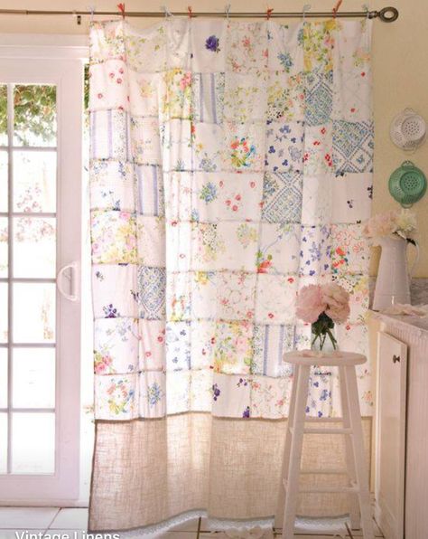 Patchwork Curtains, Decoration Shabby, No Sew Curtains, Luxury Curtains, Vintage Curtains, Kids Headboard, Rustic Curtains, Diy Headboard, Kids Curtains