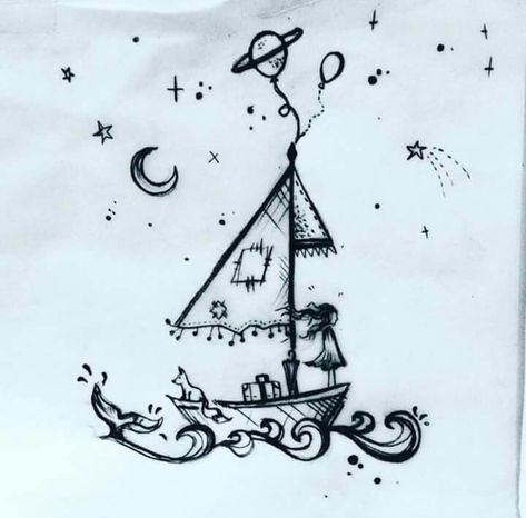 Mustang Tattoo, Sally Mustang, Boat Tattoo, Boat Drawing, Doodle Art Journals, Watercolor Books, Art Drawings Sketches Pencil, Minimalist Tattoos, Symbol Tattoos