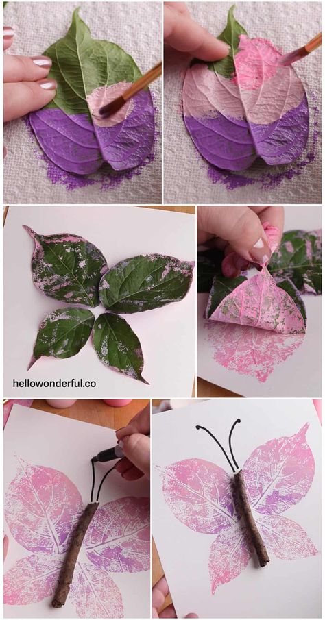 Leaf Butterfly Craft - Fun Nature Art and Craft For Kids Arts And Crafts For Spring, Hand Over Hand Activities, Garden Craft Ideas For Kids, Outdoor Art Activities For Kids, Art In Craft, Craft For 5 Yo, Two Year Old Craft Ideas, Summer Time Activities For Toddlers, Fairy Art Projects For Kids