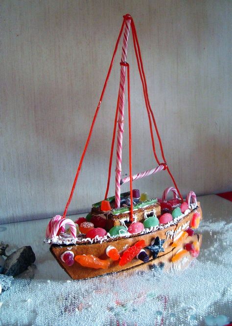 Gingerbread Boat, Mira Bai, Nautical Food, Gingerbread Contest, Greek Christmas, Gingerbread House Parties, Gingerbread House Designs, All Things Gingerbread, Gingerbread Party