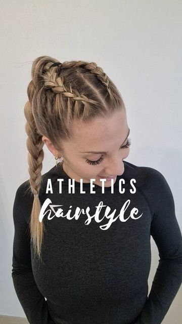 Two Braids Into A Ponytail Sports, Braids Sports Athletic, Double Braid Into Ponytail, Braided Hairstyles Sports Workout Hair, 2 Braids Into Ponytail Sports, 2 Braid Into Ponytail, Ponytail With Braid In The Middle, Braided Hairstyles Ponytail Sports, 2 Braids Into 1 Braid