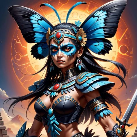 itzpapalotl | image created by DonMischo | Tensor.Art Fierce Deity, Aztec Mythology, Volumetric Lighting, Warrior Goddess, Skeletal, Fantasy Creatures, Created By, Art