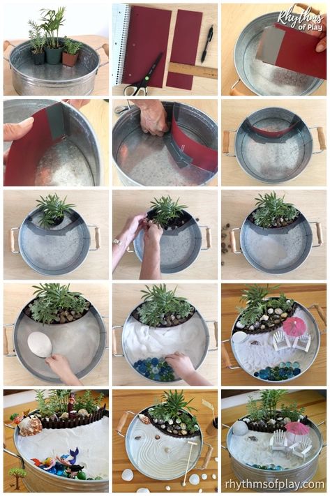 Indoor Gnome Garden Ideas, Portable Fairy Garden Ideas, Shade Fairy Garden, Zen Garden Diy Miniature, Zen Fairy Garden, Fair Garden Ideas Diy, Miniature Fairy Gardens Terrarium, Dish Garden Ideas Diy, Indoor Fairy Gardens Diy