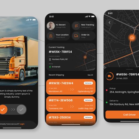 logistics app design Flight App, Transportation Business, Login Page Design, App Map, App Frame, Driver App, Car App, App Design Layout, Taxi App