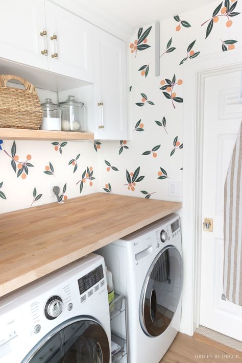 These vinyl wall decals are such a cute and easy way to dress up a space like this laundry room! Ikea Laundry Room Cabinets, Ikea Laundry, Ikea Laundry Room, Armoire Ikea, Driven By Decor, Ikea Finds, Laundry Room Cabinets, Laundry Room Inspiration, Laundry Room Remodel