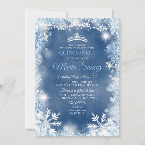 Elegant White Blue Winter Quinceanera Invitation Christmas Quinceanera, Winter Wonderland Quince, Quinceanera Winter Wonderland, Winter Wonderland Quinceanera, Winter Quinceanera, Ice Princess Party, Wonderland Party Invitations, Sweet 16 Winter Wonderland, Sweet 16 Winter