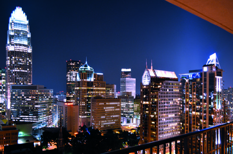 Uptown Charlotte at night, taken from The Vue. Charlotte North Carolina, Charlotte Nc, Great View, Looking Up, San Francisco Skyline, Cyberpunk, At Night, North Carolina, Times Square