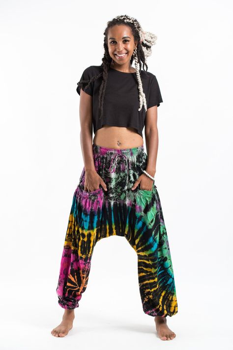 Tie Dye Cotton Women Harem Pants in Festival Black Tie Dye Harem Pants, T Shirt Hacks, Black Harem Pants, Elephant Pants, How To Tie Dye, Tie Dye Women, Harem Pants Women, Women Ties, Dark Outfits