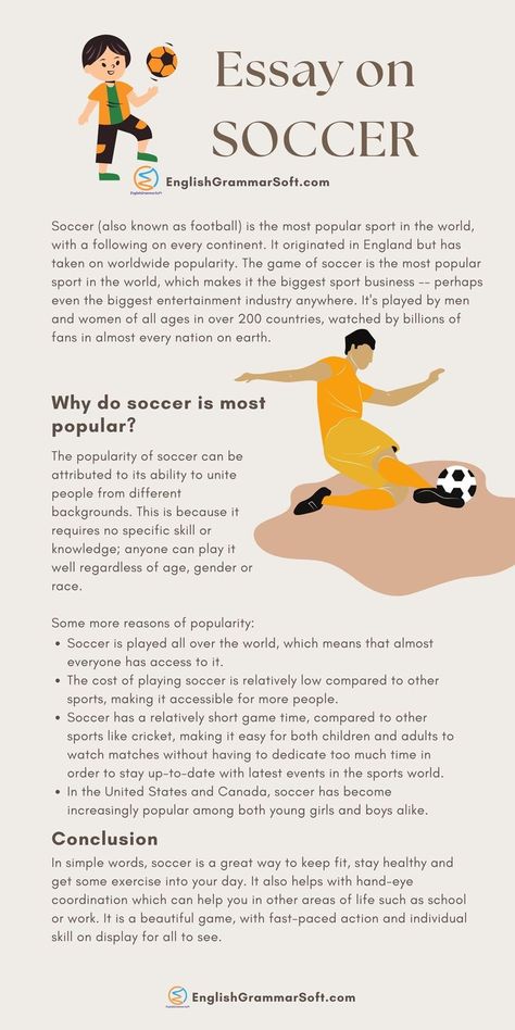 Essay on Soccer: Why it is most popular game? English Conversation Learning, Reading Comprehension Lessons, English Teaching Resources, Vocabulary Lessons, Essay Writing Skills, Writing Motivation, Learn English Grammar, English Lessons For Kids, English Writing Skills