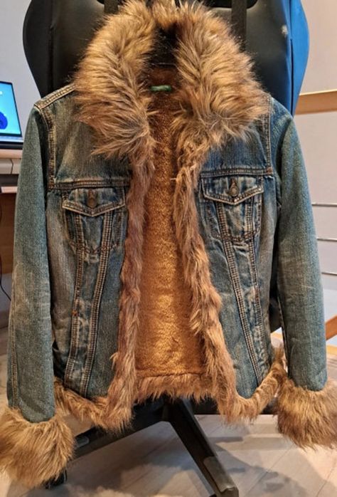 VIntage denim jacket with fur lining, collar, cuffs and trim United Colours of Benetton  size L, can fit S/M/L  Very good condition Denim Fur Jacket, Jean Jacket With Fur Collar, Y2k Fur Trim Jacket, Afghan Jacket, Vintage Outerwear With Faux Fur Trim, Fur Trim Denim Jacket, Vintage Faux Fur Outerwear With Fur Trim, Jacket With Fur, Denim Jacket With Fur