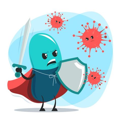 Brave pill with sword and shield fights ... | Premium Vector #Freepik #vector #medical #character #cartoon #red Bacteria Cartoon, Weak Immune System, Medical Health Care, Funny Cartoon Characters, Cute Easy Doodles, African Children, Character Cartoon, Superhero Characters, Inspirational Books To Read