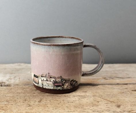 Julia Smith Ceramics Village Mug Etsy Julia Smith Ceramics, Fun Mugs Designs, Pottery Mug Ideas Design, Painted Tea Pot, Julia Smith, Mug Diy, Ceramic Cafe, Ceramics Pottery Mugs, Pretty Mugs