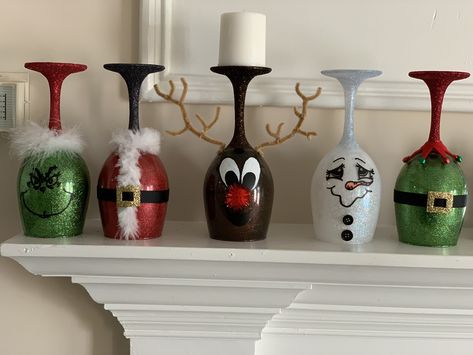 Wine Glass Christmas Crafts Snow Globes, Wineglass Candleholder, Grinch Wine Glass Candle Holder, Santa Wine Glasses, Wine Glass Christmas Crafts, Snow Globe Wine Glass Candle Holder, Painted Wine Glasses Christmas Candle Holders, Christmas Wine Glass Candle Holder, Cute Wine Glasses