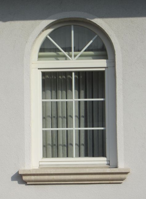 Stone Window Sill Exterior, Arch Window Exterior, Arc Window Design, Window Sill Exterior, Small Window Design, White House With Stone, Radius Window, Arc Window, Arc Door