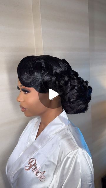 Tyiesha M on Instagram: "Luxury Bridal Updo 💎
Head piece @hcmluxurybride 

Do yall want more tutorials like this?

#bridalupdo #weddinghair #blackgirlhairstyles" Black Wedding Updo Hairstyles, Black Women Hairstyles For Wedding, Wedding Pin Up Hairstyles Black Women, Black Bridal Updo, Wedding Hair Updo Black Women, Bridal Updo Black Women, Bridal Hair Updo Black Women, Bridal Hairstyles Bun, Wedding Hair Styles Bride