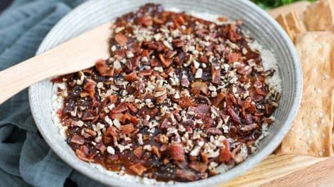 4 Ingredient Boursin Fig Dip, Fig Dip, Bruschetta Dip, Bacon Crisps, Dessert Pasta, Holiday Appetizers Recipes, Boursin Cheese, 4 Ingredient, Toasted Pecans