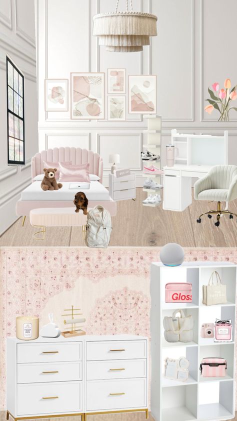 #roominspopink Pink Vanilla Girl Room, Vanilla Girl Room, Dream Teen Bedrooms, Fancy Bedroom, Dream Bedroom Inspiration, Classy Bedroom, Dorm Room Inspiration, Pinterest Room Decor, Preppy Room Decor