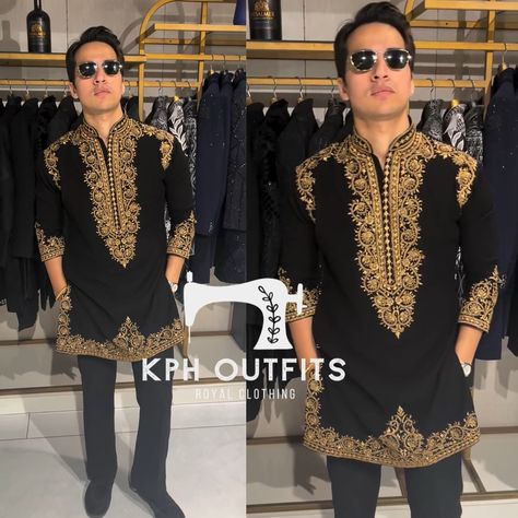 Men's Black Handcrafted Zardozi Work Sherwani Style Kurta Set 🔥 . Flat 10% Discount Over the product use this code First10 . Customise more Colour Available 🔥🔥 . . Order On Website Link In bio Kphoutfits.com . . . . If Any Inquiring about the outfit so Contact us +919870636767 . . . . . Get Your Dream Stylish and Trending Design Outfit Available 🔥 . . . . . . #kphoutfits #handcrafted #zardosiwork #goldenwork #designerkurta #kurta #kurtapajama #exclusive #mensfashion #mensstyle #trend #lates... Kurta Designs Men's, Embroidery Kurta, Design Outfit, Zardozi Work, Zardosi Work, Royal Clothing, Whatsapp Call, Hand Work Embroidery, Kurta Pajama