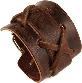 HZMAN Authentic Wide Genuine Leather Casual Mens Brown Cuff Bangle Bracelet Mens Leather Cuff Bracelets, Adjustable Clothing, Brown Leather Bracelet, Genuine Leather Bracelet, Leather Cuff Bracelet, Leather Wristbands, Bracelet Simple, Wristband Bracelet, Leather Crafts