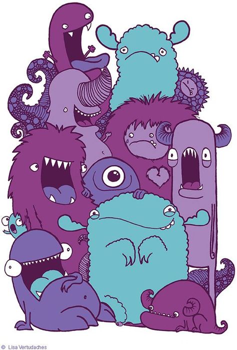 Illustrated Monsters, Classroom Drawing, Together Illustration, Cute Monster Illustration, Funky Pop, Monster Illustration, Monster Characters, Doodle Illustration, Monster Party