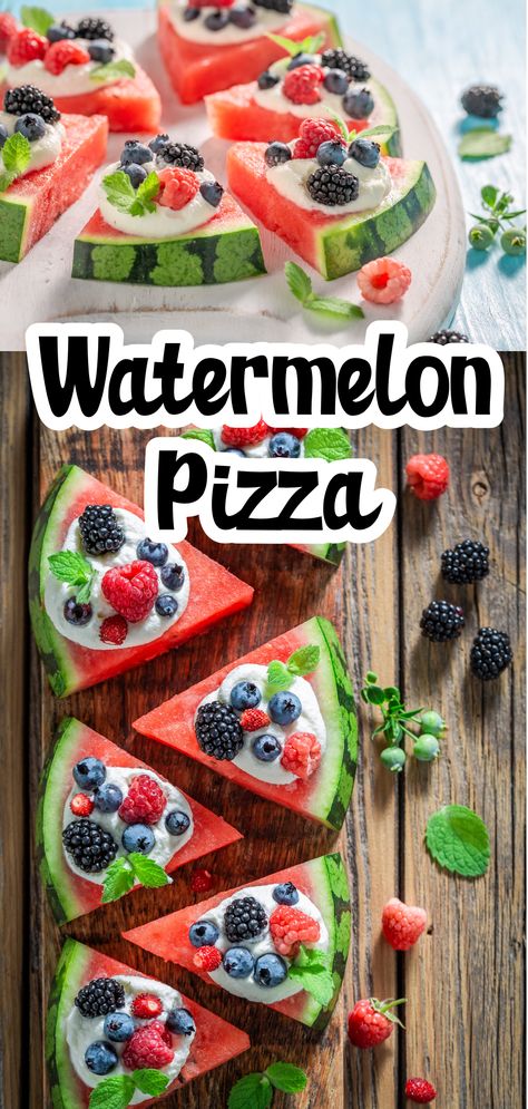 Easy and healthy watermelon pizza recipe for summer Pizza Activities For Kids, Watermelon Pizza Recipes, Watermelon Fruit Pizza, Italian Crafts, Healthy Fruit Pizza, Watermelon Pizza, Healthy Summer Snacks, Fruit Kebabs, Recipe For Summer