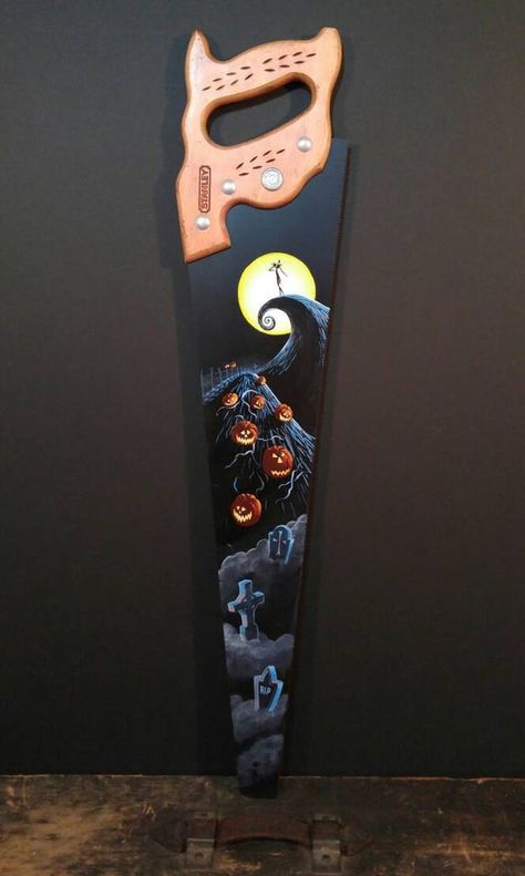 Items similar to Nightmare Before Christmas Painted Hand Saw on Etsy Hand Saw Art Ideas, Saw Halloween, Painted Saws, Halloween Wood Crafts, Hand Saws, Garage Art, Halloween Painting, Hand Saw, Airbrush Art