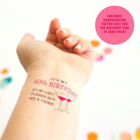 40th Birthday Temporary Tattoos Forty Birthday Tattoo If 40th Birthday Tattoos For Women, Birthday Tattoos For Women, Female 40th Birthday, Birthday Tattoos, Tattoo Party, 40 Tattoo, Birthday Tattoo, Forty Birthday, Woman Birthday Party