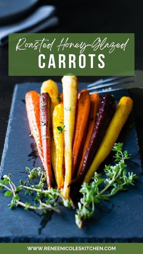 Savor the natural sweetness of honey-glazed roasted carrots, a yummy side that's perfect for turkey dinner and beyond. This easy carrot recipe is a healthy side dish that's vegetarian-friendly and simple to cook. Try these glazed carrots for a spring recipe that's as good as it is colorful. Don't miss out, make it your next veggie side dish! #food #recipe Carrots Recipe Healthy, Glazed Roasted Carrots, Easy Carrot Recipes, Roasted Glazed Carrots, Honey Glazed Carrots Recipe, Carrots With Honey, Honey Glazed Roasted Carrots, Carrot Recipes Side Dishes, Heirloom Carrots