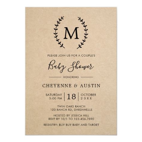 Monogram | Gender Neutral Couple's Baby Shower Invitation Grand Opening Invitations, Single Letter Monogram, Kraft Paper Wedding, Couples Baby Shower Invitations, Gender Reveal Party Invitations, Bridal Brunch Invitations, Baby Sprinkle Invitations, Sprinkle Invitations, Couples Baby Showers