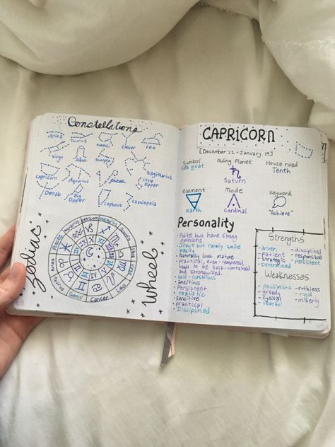 Capricorn Journal Page, Capricorn Journal, Astrology Notebook, Cosmic Witch, Bullet Journal Notebook, Witch Aesthetic, Journal Page, Birth Chart, Bullet Journal Ideas Pages