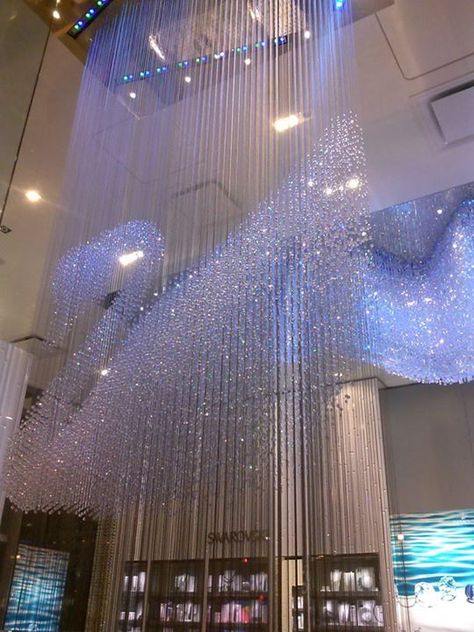 swarovski crystallized curtain Swarovski Decoration, Crystal Lights, Swarovski Store, Swarovski Shop Interior, Swarovski Showroom, Display Swarovski Ornaments, Swarovski Store Interior, Swarovski Museum, Swarovski Objects