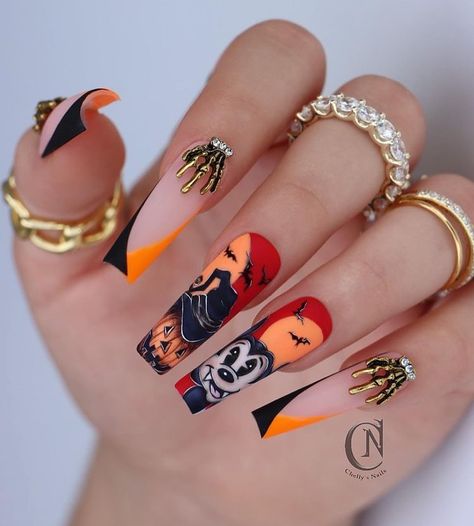 Full Nails, Nail Art Halloween, Halloween Fest, Long Press On Nails, Halloween Press On Nails, Fall Gel Nails, Nagel Tips, Manicure Diy, Nails For Women