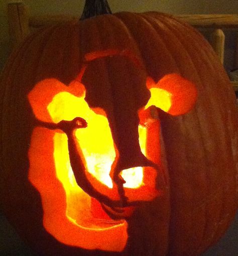 Cow Pumpkin I made for the Boyfriend. Cow Pumpkin Carving Ideas, Pumpkin Carving Ideas Cow, Pumpkin Carving Cow, Pumpkin Carving With Boyfriend, Country Pumpkin Carving Ideas, Western Pumpkin Carving Ideas, Cow Pumpkin Carving, Pumkin Ideas, Cow Pumpkin