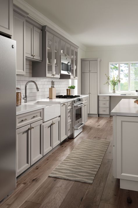 HomeCrest Cabinetry can find  solutions for a functional space with multiple work areas. Homecrest Cabinets, Light Grey Kitchen, Gray Kitchens, Light Grey Kitchen Cabinets, Cabinet Trends, Affordable Cabinets, Light Grey Kitchens, Light Gray Cabinets, Transitional Kitchen Design