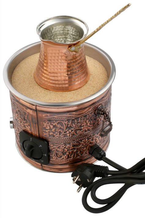 The copper sand coffee maker brews a perfect Turkish coffee Specification: ​ Material: Copper Package includes 1x Electric Copper Coated Coffee Maker Machine, 1x ( pack ) Sand, 1x Copper Coffee Pots, and 1x100gram Turkish Coffee as a gift. Color: Copper Dimensions: 16 cm x 16 cm x 18 cm 1X Adjustable heat thermostat knob ( 0- 120 C ) Power: 500 W, Voltage: 110V - 230V, US - EU - UK - AU PLUG, Rated frequency: 50 - 60 Hz. ​ 😃❤️ Turkish Coffee Machine, Turkish Coffee Maker, Coffee Maker Machine, Turkish Coffee Set, Rattan Furniture Set, Coffee Bar Home, Bar Supplies, Fruit Tea, Chocolate Tea