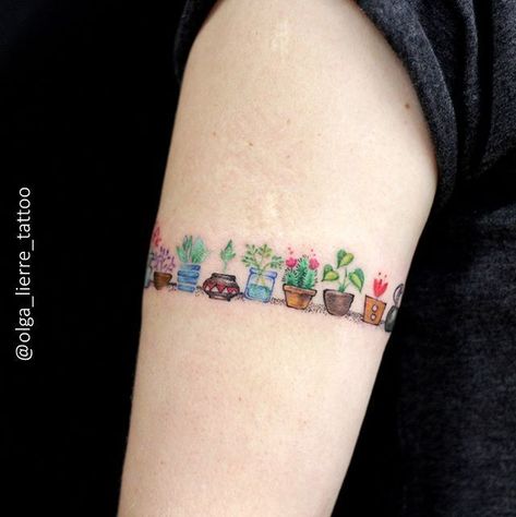 Houseplant Tattoo, Book Inspired Tattoos, Cuff Tattoo, Petite Tattoos, Plant Tattoo, Arm Band Tattoo, Band Tattoo, Simplistic Tattoos, Skin Art